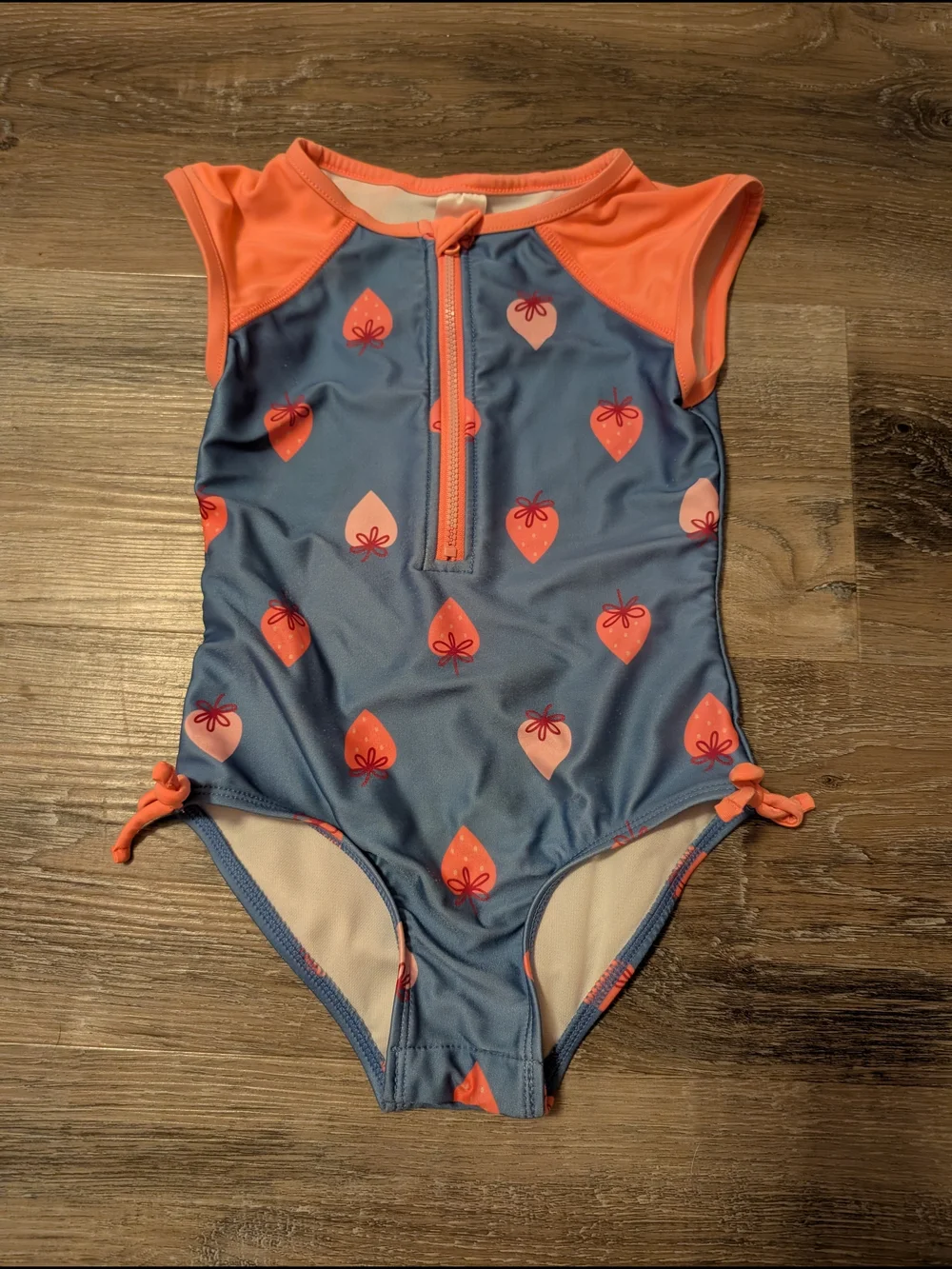 Cat & Jack Girls Blue and Coral Strawberry One-Piece Swimsuit